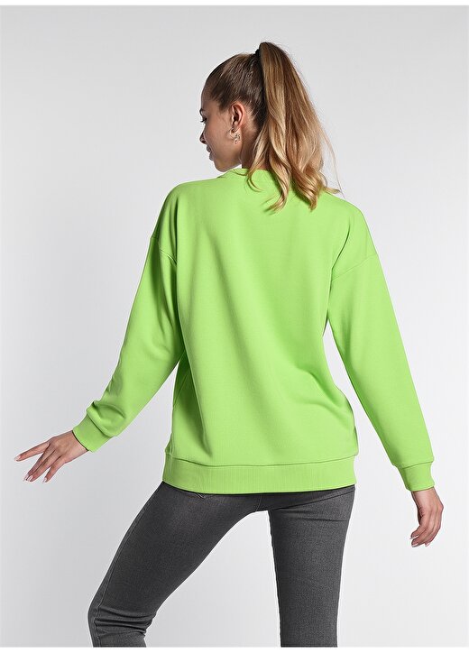 Ucla Barbara Yuvarlak Yaka Uzun Kollu Oversized Nakışlı Yeşil Kadın Sweatshirt 4