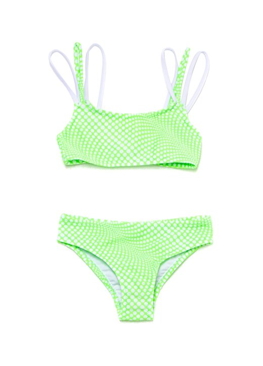 Funky Rocks Yeşil - Beyaz U Yaka Standart Fit Kız Çocuk Bikini Takım 1