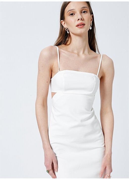 Fabrika Hannibal Kare Yaka Basic Düz Beyaz Kadın Mini Elbise 2