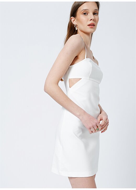 Fabrika Hannibal Kare Yaka Basic Düz Beyaz Kadın Mini Elbise 3