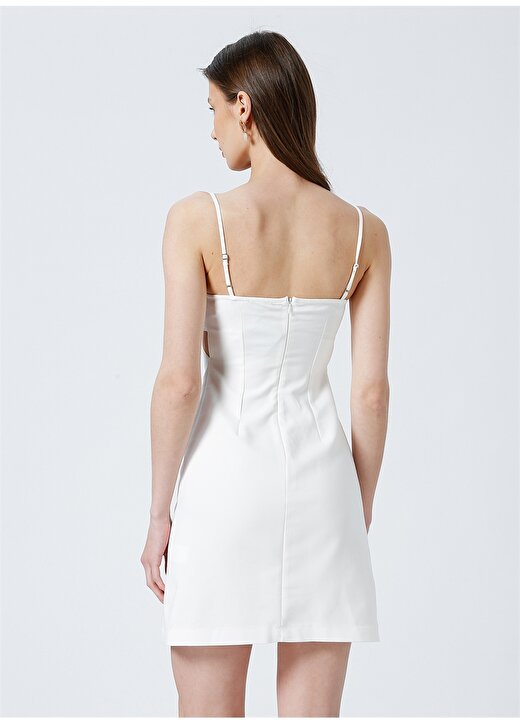 Fabrika Hannibal Kare Yaka Basic Düz Beyaz Kadın Mini Elbise 4