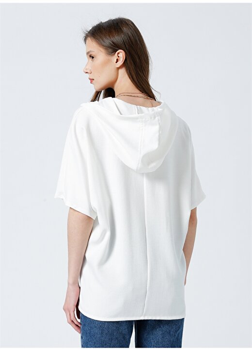 Fabrika Comfort Cm-Enon Kapüşonlu Geniş Fit Düz Beyaz Kadın Bluz 4