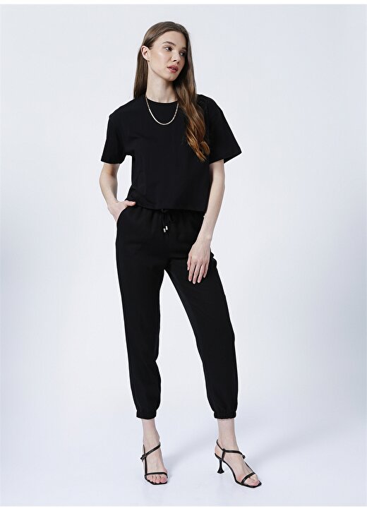 Fabrika Comfort Lastikli Basic Düz Siyah Kadın Pantolon - CM-Fico 1