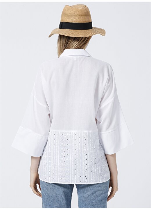 Fabrika Comfort Cm-Gulfem Gömlek Yaka Geniş Fit Düz Beyaz Kadın Bluz 4