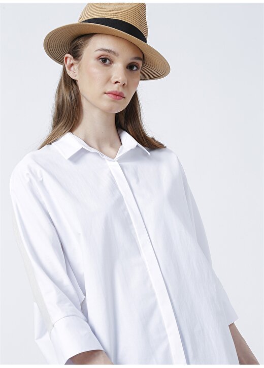 Fabrika Comfort Beyaz Kadın Keten Karışımlı Gömlek CM-VALENTIN 1