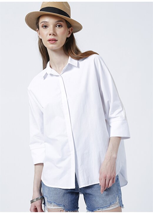 Fabrika Comfort Beyaz Kadın Keten Karışımlı Gömlek CM-VALENTIN 3