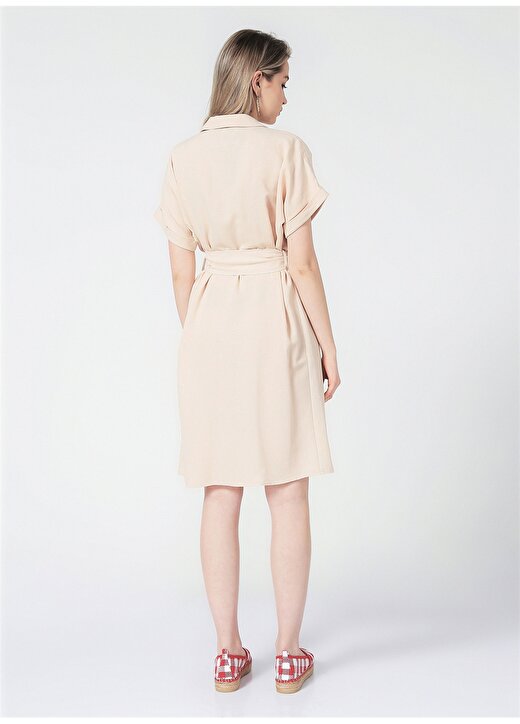 Fabrika Comfort Bej Kadın Keten Karışımlı Elbise CM-BRANDO 4