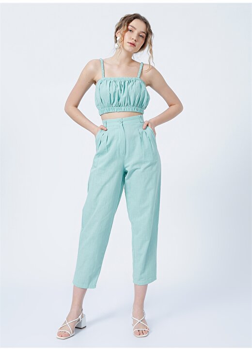 Fabrika Yüksek Bel Basic Düz Su Yeşili Kadın Pantolon - MIYA 1