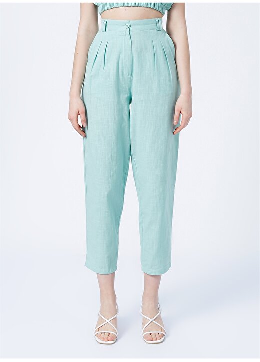 Fabrika Yüksek Bel Basic Düz Su Yeşili Kadın Pantolon - MIYA 2