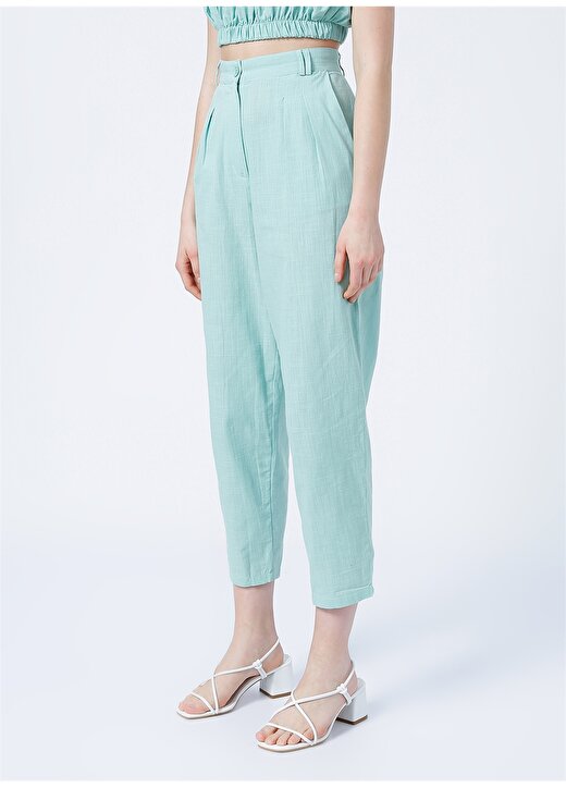 Fabrika Yüksek Bel Basic Düz Su Yeşili Kadın Pantolon - MIYA 3
