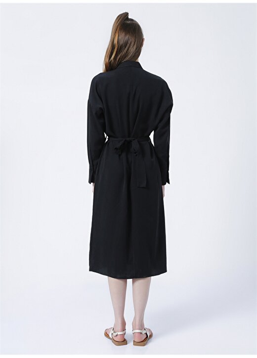 Fabrika Comfort Gömlek Yaka Düz Midi Siyah Kadın Elbise CM-ELLINOR 4