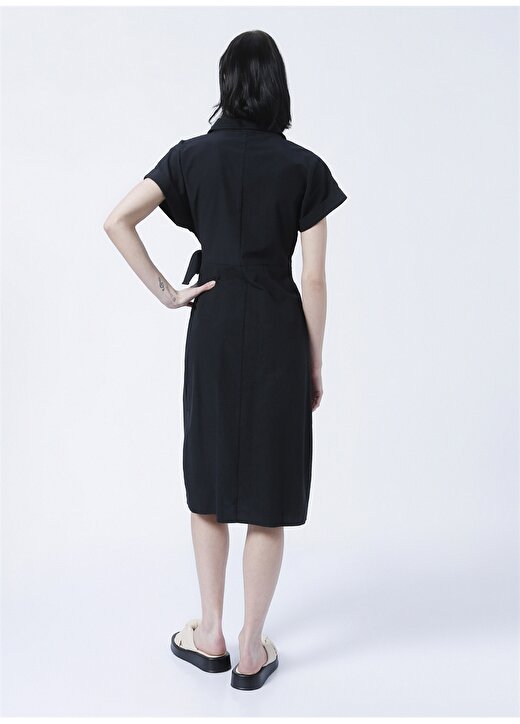 Fabrika Comfort CM-Netta Kruvaze Yaka Basic Düz Siyah Kadın Elbise 4