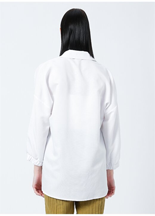 Fabrika Comfort Cm-Nore Geniş Fit Düz Beyaz Kadın Gömlek 4