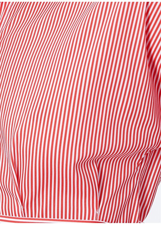 Fabrika Gömlek Yaka Çizgili Midi Beyaz - Kırmızı Kadın Elbise DEMSEY-22 4