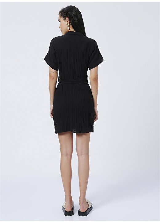 Fabrika Harvey Gömlek Yaka Basic Düz Siyah Kadın Diz Üstü Elbise 4