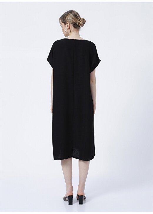 Fabrika Comfort V Yaka Geniş Fit Düz Siyah Kadın Elbise - CM-BABS 4