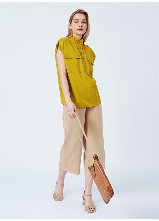 Fabrika Comfort Cm-Banbin Gömlek Yaka Basic Düz Yağ Yeşili Kadın Bluz 2