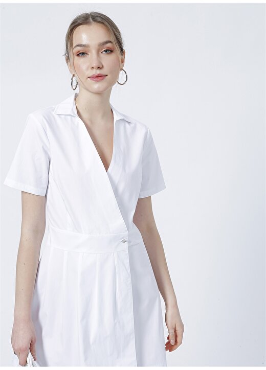 Fabrika Gömlek Yaka Düz Mini Beyaz Kadın Elbise BENNET 2