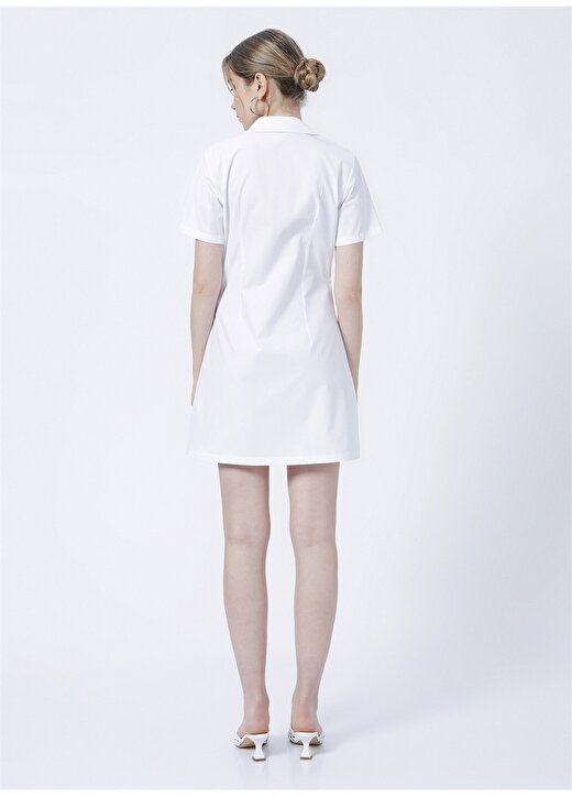 Fabrika Gömlek Yaka Düz Mini Beyaz Kadın Elbise BENNET 4
