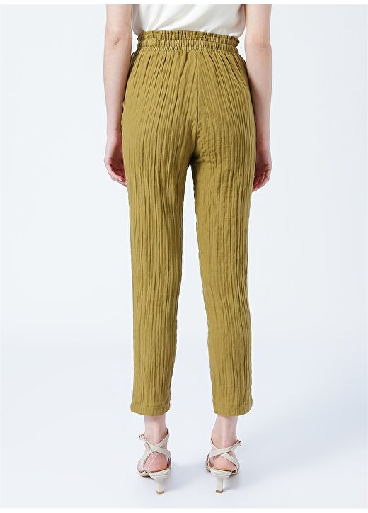 Fabrika Sam Lastikli Basic Düz Yağ Yeşili Kadın Pantolon 4