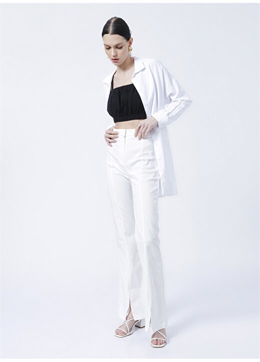 Fabrika Zuzan Yüksek Bel Basic Düz Beyaz Kadın Pantolon 1