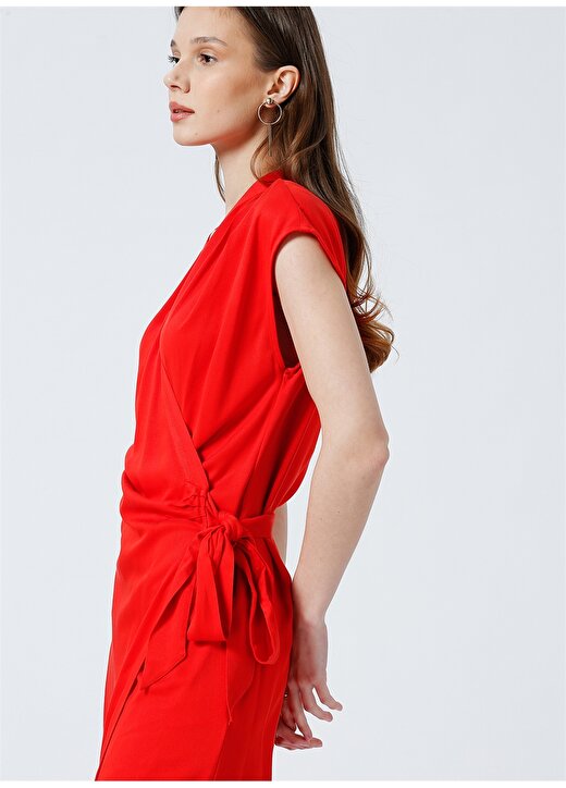 Fabrika Jack Kruvaze Yaka Kruvaze Düz Kırmızı Kadın Mini Elbise 2