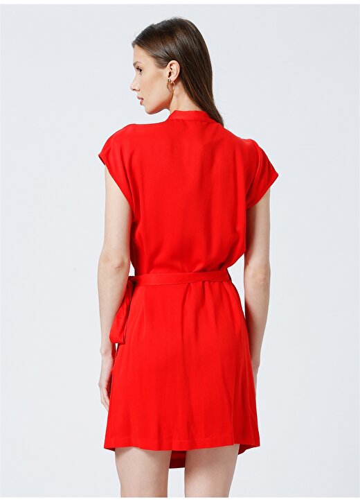 Fabrika Jack Kruvaze Yaka Kruvaze Düz Kırmızı Kadın Mini Elbise 4