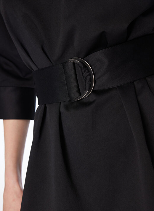 Fabrika Gömlek Yaka Düz Siyah Diz Üstü Kadın Elbise DIVINE 4