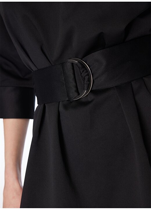 Fabrika Gömlek Yaka Düz Siyah Diz Üstü Kadın Elbise DIVINE 4
