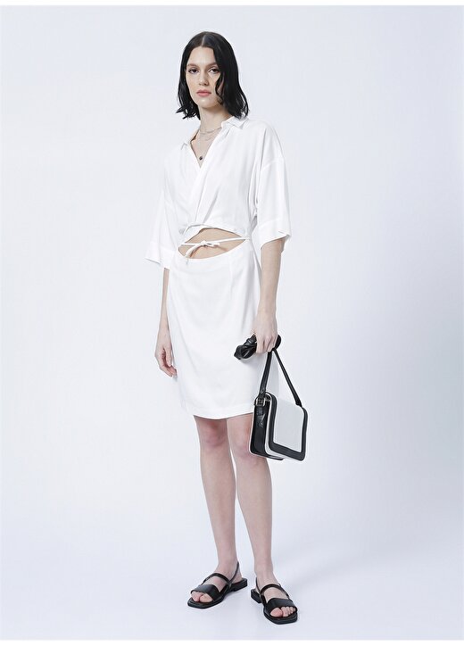Fabrika Kadın Mini Kruvaze Beyaz Elbise IVES 1