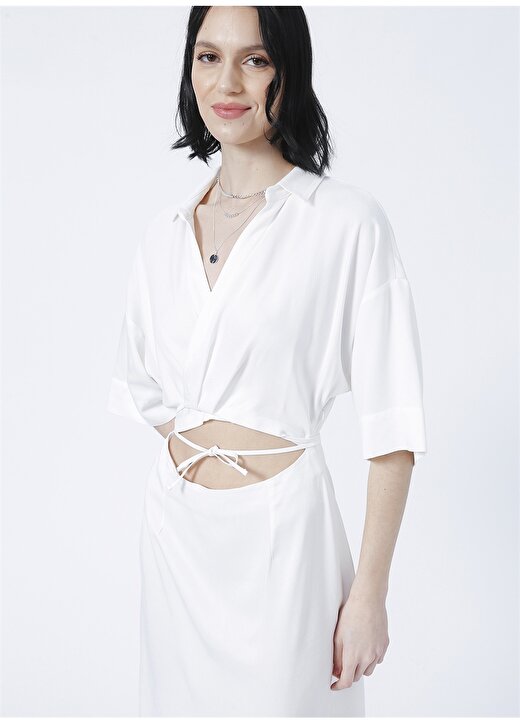 Fabrika Kadın Mini Kruvaze Beyaz Elbise IVES 2