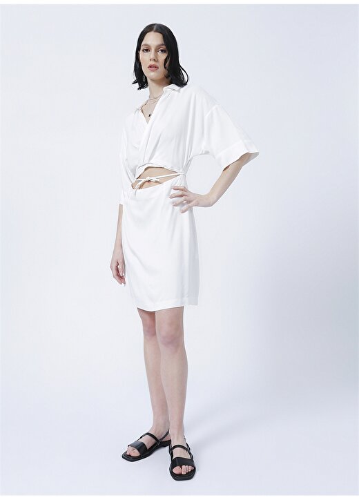 Fabrika Kadın Mini Kruvaze Beyaz Elbise IVES 3