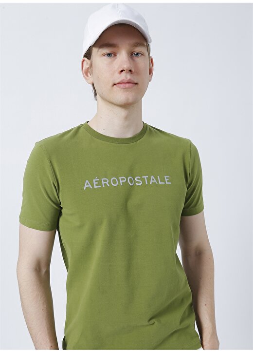 Aeropostale E-Taler Bisiklet Yaka Standart Kalıp Baskılı Haki Erkek T-Shirt 3