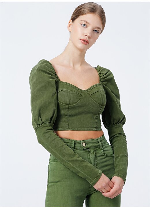 Rocky Girl Rg-506 Straplez Dar Kalıp Yeşil Kadın Bluz 3