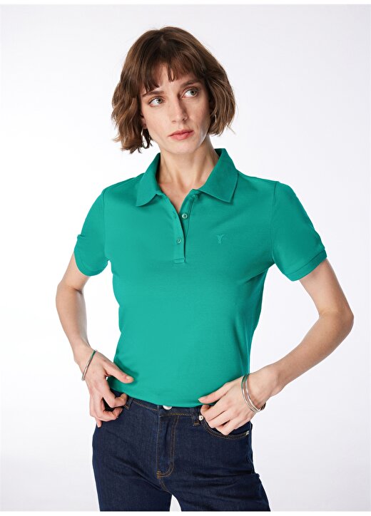 Fabrika Yeşil Kadın Polo Yaka Basic T-Shirt DEEP 2