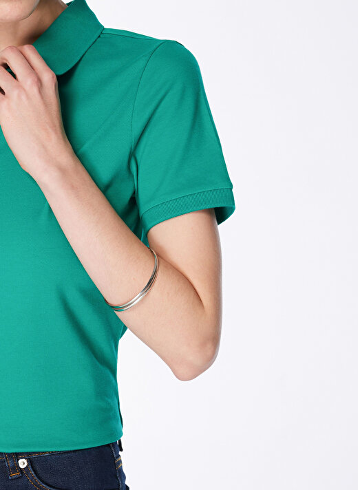 Fabrika Deep Polo Yaka  Basic Düz Yeşil Kadın T-Shirt 4
