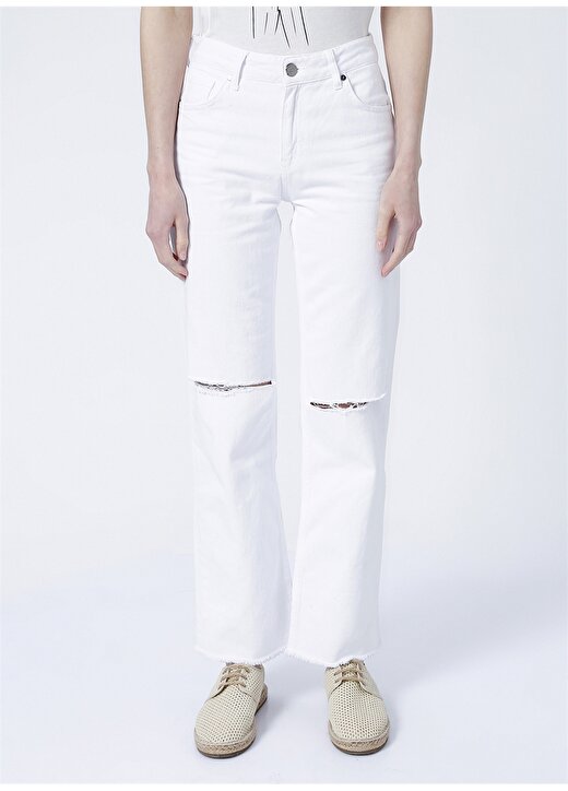 Fabrika Yüksek Bel Flare Beyaz Kadın Denim Pantolon MARGARET 2