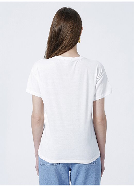 Fabrika Bisiklet Yaka Basic Baskılı Beyaz Kadın T-Shirt - MARA 4