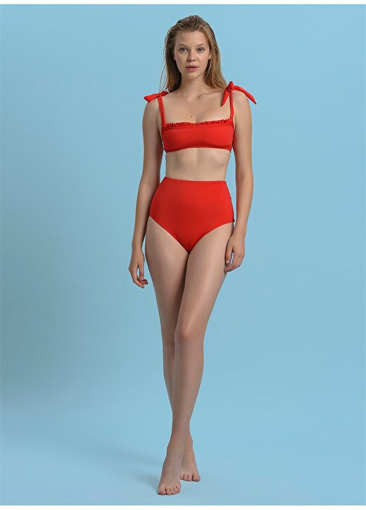 Faraway Swt03 Kare Yaka Askılı Normal Kalıp Düz Kırmızı Kadın Bikini Üst 2