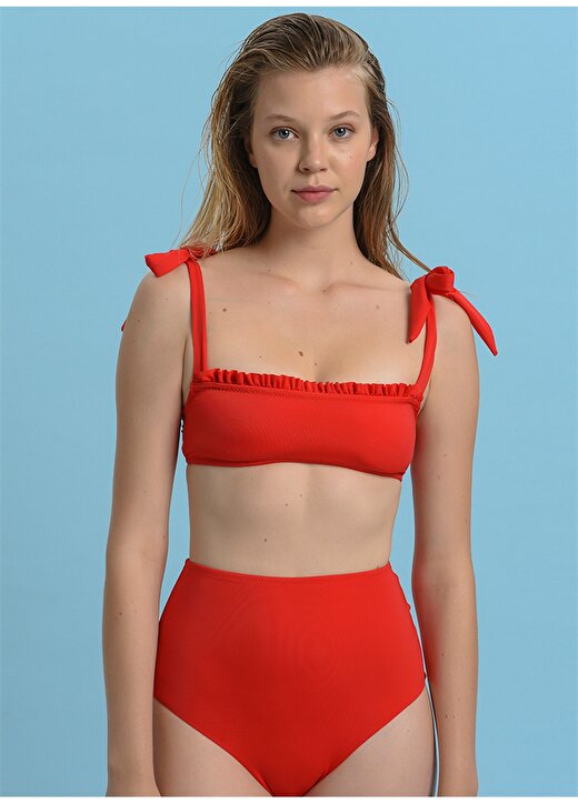 Faraway Swt03 Kare Yaka Askılı Normal Kalıp Düz Kırmızı Kadın Bikini Üst 3