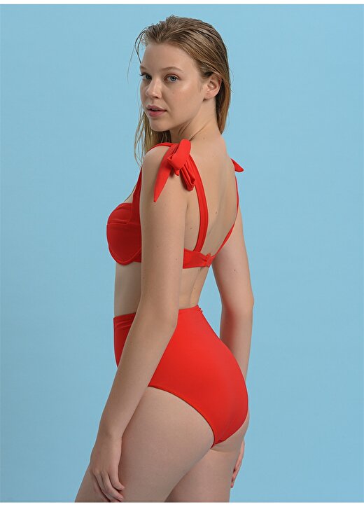 Faraway Swt01 Kare Yaka Askılı Normal Kalıp Düz Kırmızı Kadın Omuz Bağlamalı Bikini Üst 2