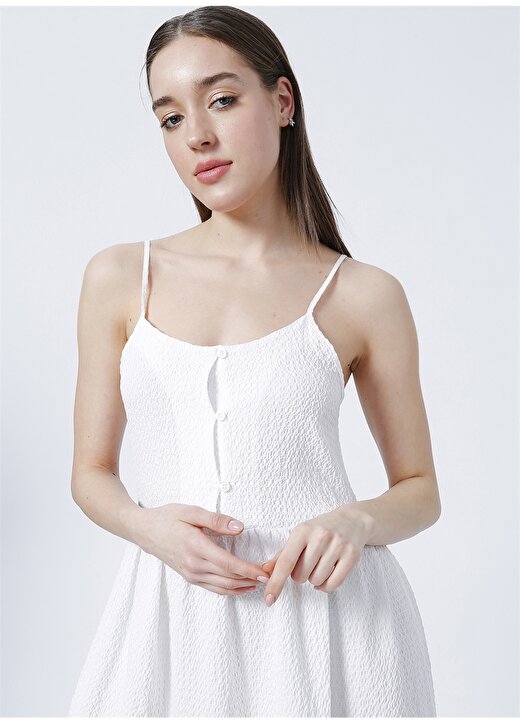 Limon Geniş Yaka Standart Kalıp Beyaz Kadın Elbise - Musk 2