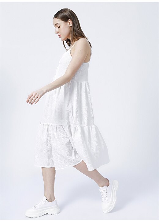 Limon Geniş Yaka Standart Kalıp Beyaz Kadın Elbise - Musk 3