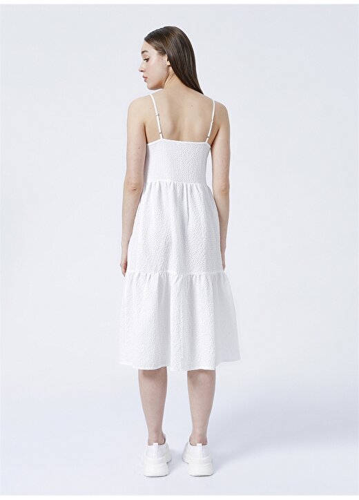 Limon Geniş Yaka Standart Kalıp Beyaz Kadın Elbise - Musk 4