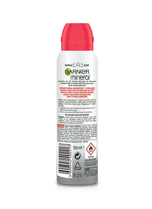 Garnier Mineral Sprey Deodorant 150 ml Magnezyum Ultra Kuru  3