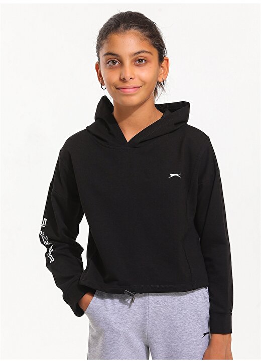 Slazenger St21wc030-500 Debbie Kapüşonlu Normal Kalıp Düz Siyah Kız Çocuk Sweatshirt 1
