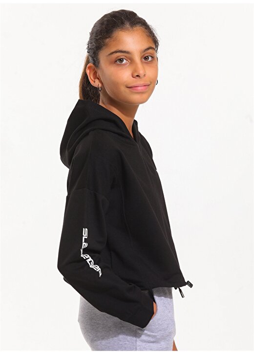 Slazenger St21wc030-500 Debbie Kapüşonlu Normal Kalıp Düz Siyah Kız Çocuk Sweatshirt 2