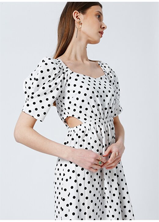 Fabrika Avay Straplez Karpuz Kol Basic Puantiyeli Beyaz - Siyah Kadın Midi Elbise 2
