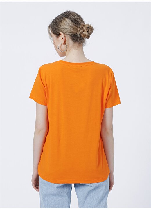 Fabrika V Yaka Basic Baskılı Turuncu Kadın T-Shirt - TANDORI 4