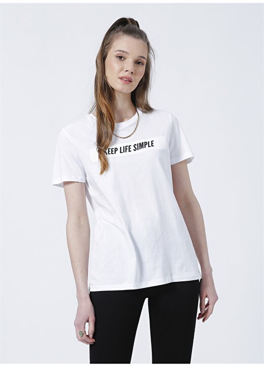 Fabrika Bisiklet Yaka Basic Baskılı Beyaz Kadın T-Shirt - TOGETHER 3